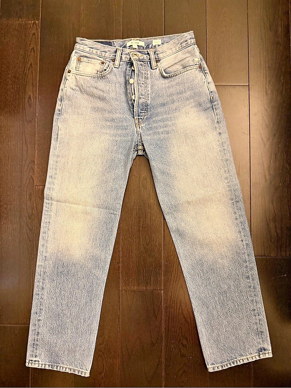 RE/DONE 90s High Rise Loose Jeans Straight Leg Jeans in Blue Waist 28